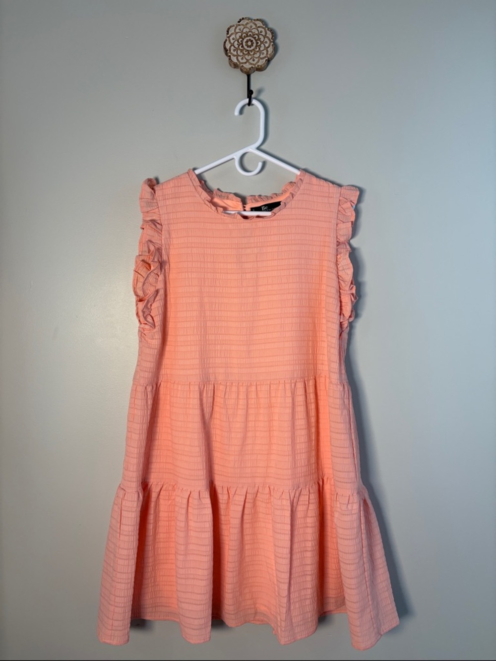 Be by Chetta B Peach Ruffle-Sleeve Tiered Dress